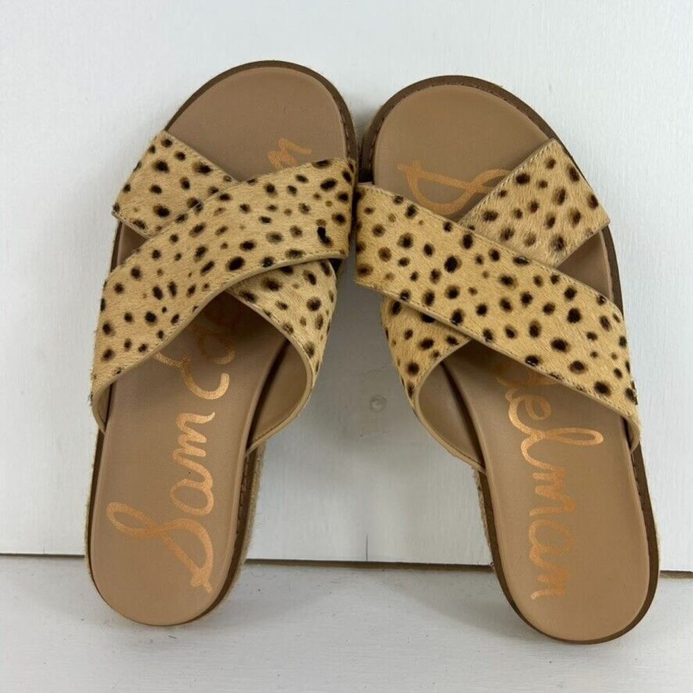 Sam Edelman Sandal Slide Women Korina Size 7 M 37 Espadrille Haircalf Leopard